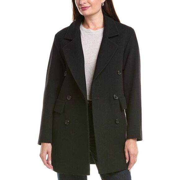 Fleurette Womens  Double Breasted Wool Coat, Black - Picture 1 of 3